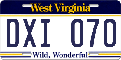 WV license plate DXI070