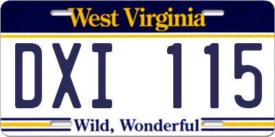 WV license plate DXI115