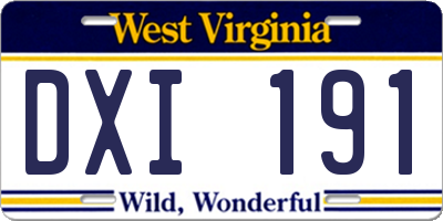WV license plate DXI191