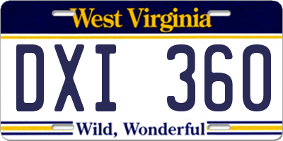 WV license plate DXI360
