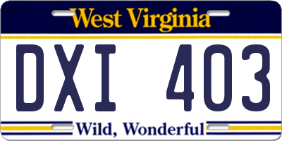 WV license plate DXI403