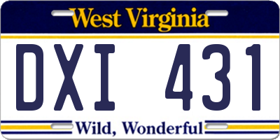WV license plate DXI431