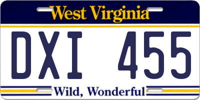 WV license plate DXI455