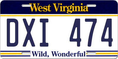 WV license plate DXI474
