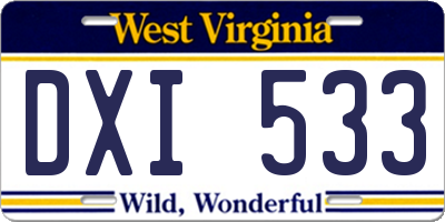 WV license plate DXI533