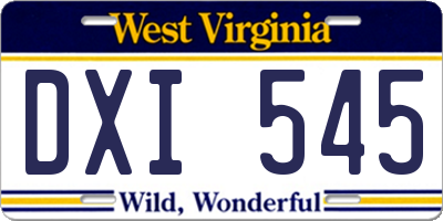 WV license plate DXI545