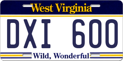 WV license plate DXI600