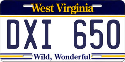 WV license plate DXI650