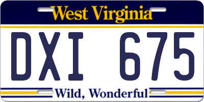 WV license plate DXI675