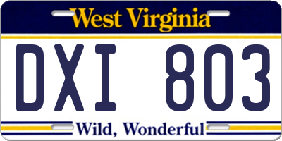 WV license plate DXI803