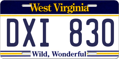 WV license plate DXI830