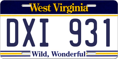 WV license plate DXI931