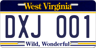 WV license plate DXJ001