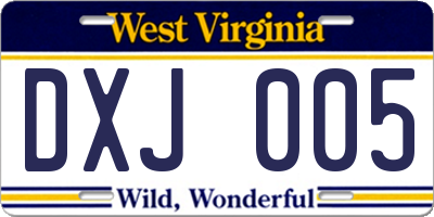 WV license plate DXJ005