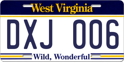 WV license plate DXJ006