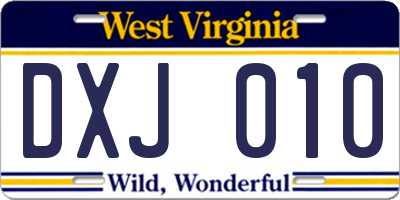 WV license plate DXJ010