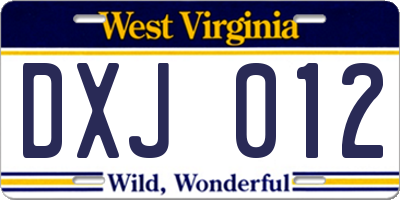 WV license plate DXJ012
