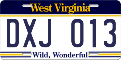 WV license plate DXJ013