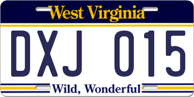 WV license plate DXJ015