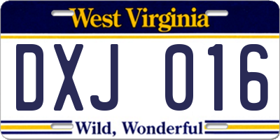 WV license plate DXJ016