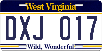 WV license plate DXJ017