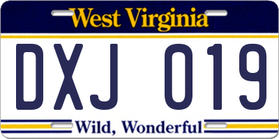 WV license plate DXJ019