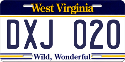 WV license plate DXJ020