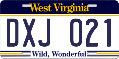 WV license plate DXJ021