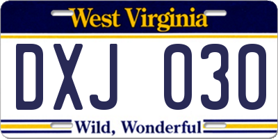 WV license plate DXJ030