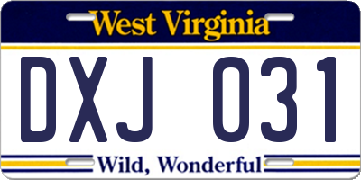 WV license plate DXJ031