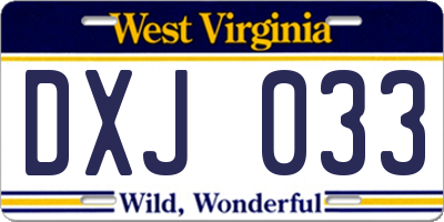 WV license plate DXJ033