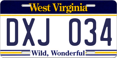 WV license plate DXJ034
