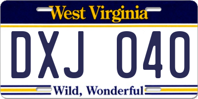 WV license plate DXJ040