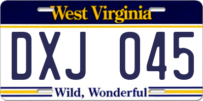 WV license plate DXJ045
