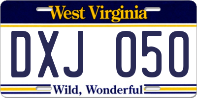 WV license plate DXJ050