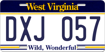 WV license plate DXJ057