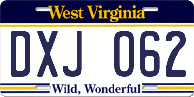 WV license plate DXJ062