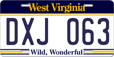 WV license plate DXJ063