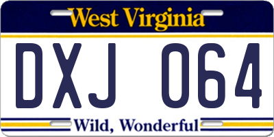 WV license plate DXJ064