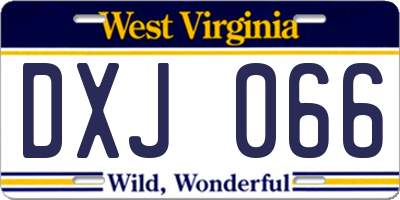 WV license plate DXJ066