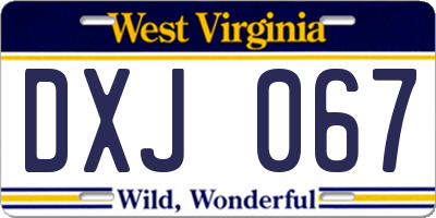 WV license plate DXJ067