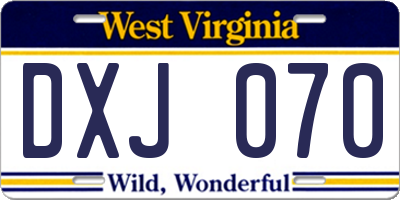 WV license plate DXJ070