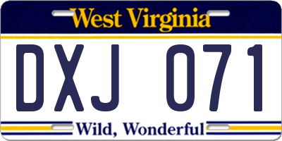 WV license plate DXJ071