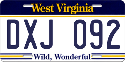 WV license plate DXJ092