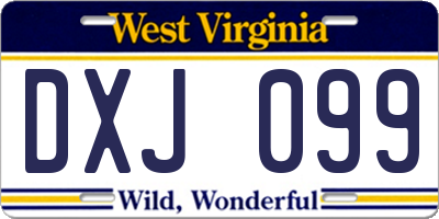 WV license plate DXJ099