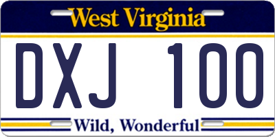 WV license plate DXJ100