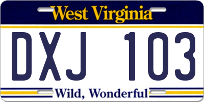 WV license plate DXJ103