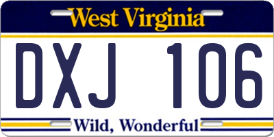 WV license plate DXJ106