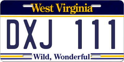 WV license plate DXJ111