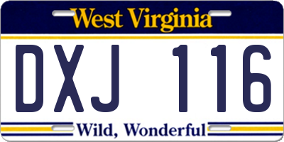 WV license plate DXJ116